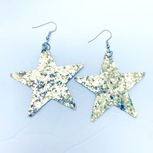 2/$10 Christmas gold star glitter faux leather earrings